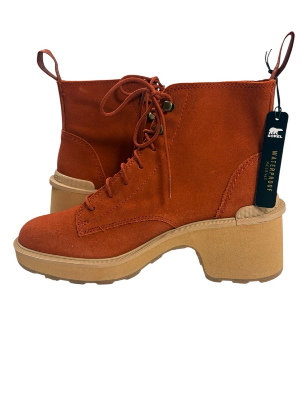 Sorel Waterproof Suede Lace Up Boots Women’s 10 Rust Orange Platform Lug Sole - Picture 10 of 12